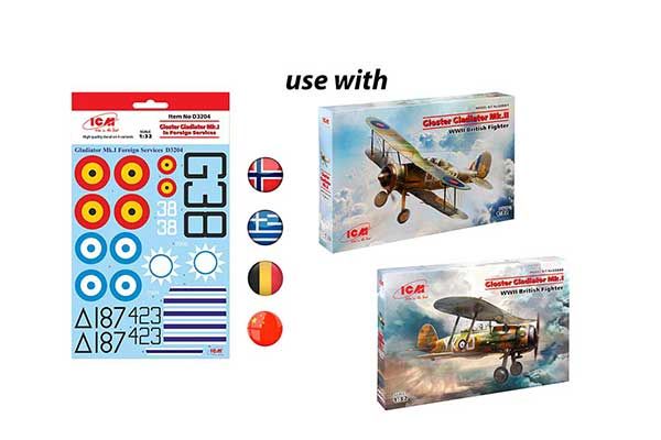 Декаль D3204 Gloster Gladiator Mk.I/II на иностранной службе (ICM D3204) 1/32