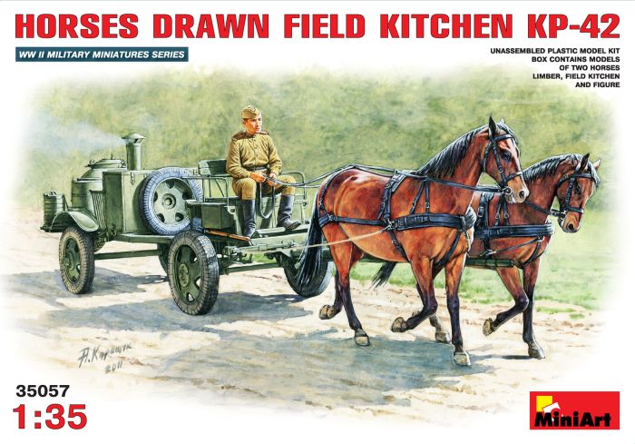 Советская полевая кухня КП-42 с лошадьми на конной тяге (MiniArt 35057) 1/35