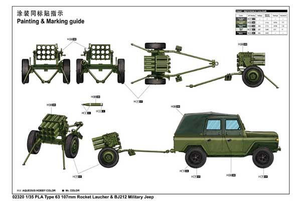 107mm пусковая установка PLA Type 63 и военный внедорожник BJ212 (Trumpeter 02320) 1/35