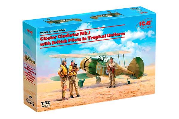 Gloster Gladiator Mk.I з британськими пілотами в тропічній уніформі (ICM 32043) 1/32