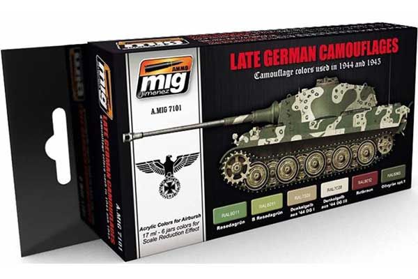 Набір акрилових фарб 6 шт - Пізній німецький камуфляж 1944-45 р (Ammo Mig 7101) Набір акрилових фарб 6 шт - Пізній німецький камуфляж 1944-45 р (Ammo Mig 7101)