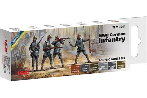 Набір акрилових фарб для німецької піхоти Першої світової війни (ICM 3044) Набір акрилових фарб для німецької піхоти Першої світової війни (ICM 3044)
