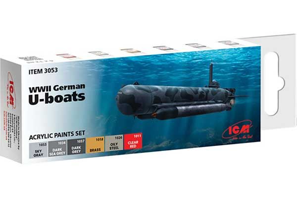 Набір акрилових фарб для німецьких підводних човнів 2СВ (ICM 3053) Набір акрилових фарб для німецьких підводних човнів 2СВ (ICM 3053)