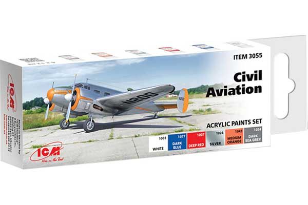 Набір акрилових фарб для цивільної авіації (ICM 3055) Набір акрилових фарб для цивільної авіації (ICM 3055)