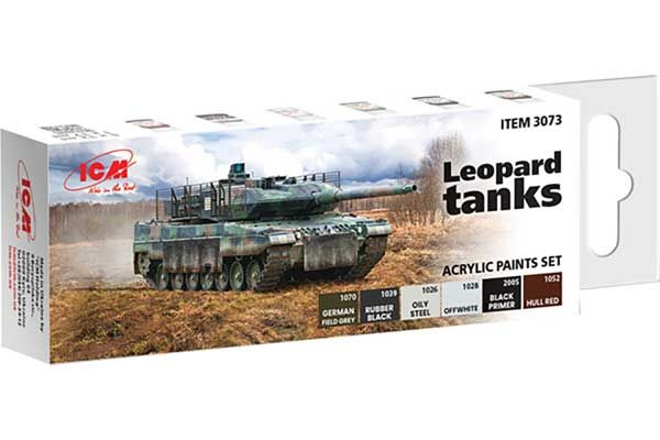Набір акрилових фарб для танків “Леопард” ЗСУ (ICM 3073) Набір акрилових фарб для танків “Леопард” ЗСУ (ICM 3073)