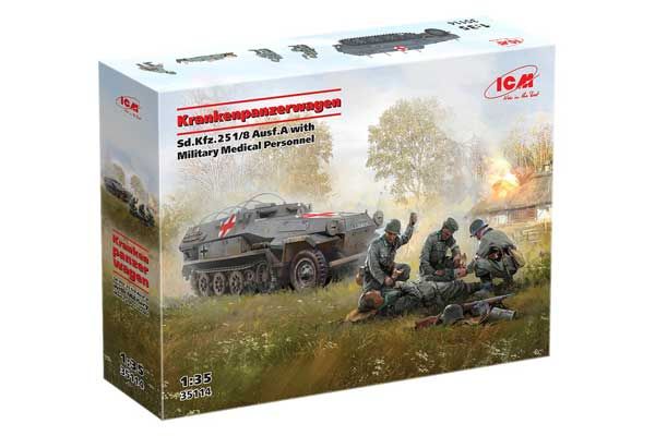 Krankenpanzerwagen Sd.Kfz.251/8 Ausf.A, німецький санітарний бронетранспортер 2СВ з медиками (ICM 35114) 1/35 Krankenpanzerwagen Sd.Kfz.251/8 Ausf.A, німецький санітарний бронетранспортер 2СВ з медиками (ICM 35114) 1/35