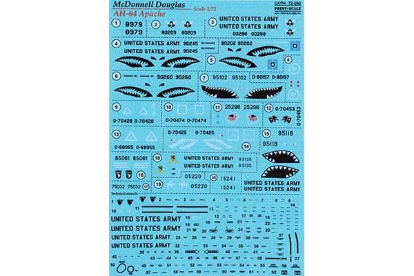 Декаль для вертольота Douglas AH-64 Apache (Print Scale 72-282) 1/72 Декаль для вертольота Douglas AH-64 Apache (Print Scale 72-282) 1/72
