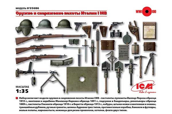 Озброєння і обладнання італійської піхоти 1СВ (ICM 35686) 1/35 Озброєння і обладнання італійської піхоти 1СВ (ICM 35686) 1/35